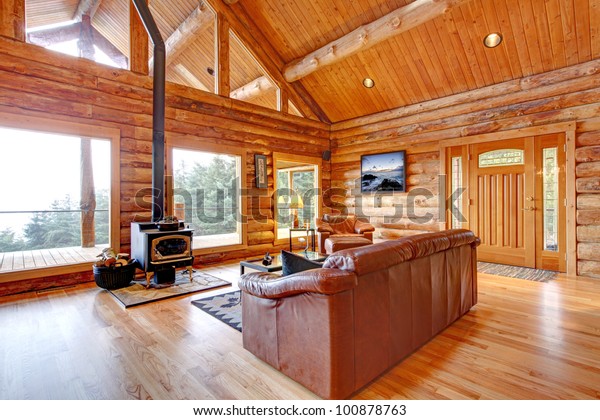 Large Luxury Log Cabin House Living Stock Photo Edit Now 100878763