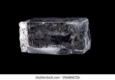 Large Melting Cube Of Clear Ice On Black Background,Translucent Ice Block