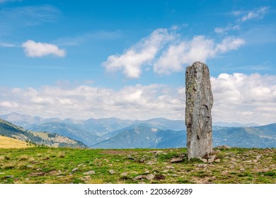 Large menhir in mystic Mount Mirnock, Nock Mountains, Carinthia, Austria.