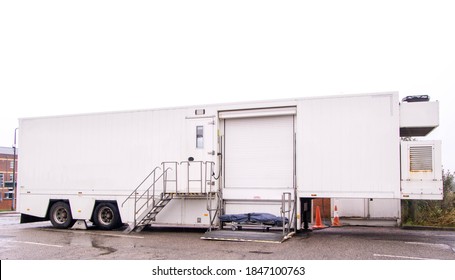 A Large Mobile Scanning Unit Housed In The Back Of An Articulated Lorry Trailer, Used For Health Service Patients.