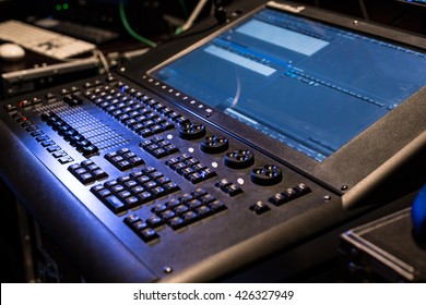 Large modern show light controller with lighted screen - close up photo