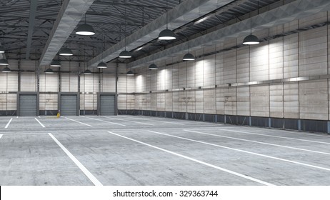 Large modern storehouse with some goods for use in presentations, education manuals, design, etc.