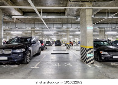 Large modern underground parking for cars. New underground car parking, garage