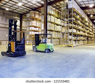 Large Modern Warehouse With Forklifts