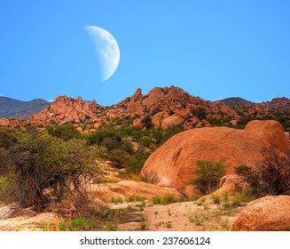 Large Moon Above Texas Canyon In Southeast Arizona