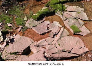 Large Mossy Stones In A Stream Bed