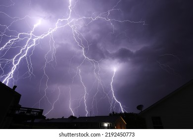 Large multiple Lightning strikes spanning the sky