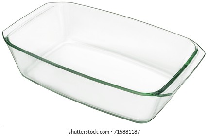 Large Oblong Glass Baking Pan Isolated On White Background