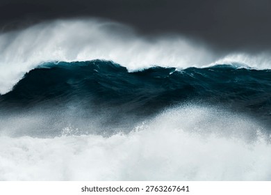Large ocean wave breaking during heavy swell just after a storm at sunrise, Bronte Beach, Sydney, Australia.