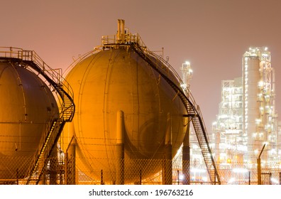 A Large Oil-refinery Plant With Liquefied Natural Gas (LNG) Storage Tanks