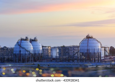 A Large Oil-refinery Plant With Liquefied Natural Gas (LNG) Storage Tanks.