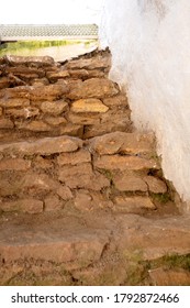 Large Old Brown Stone Steps, Vertical Vintage Photo.