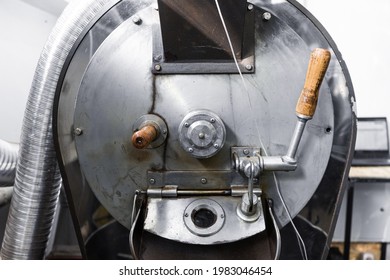 A Large Old Coffee Roaster. Professional Handmade Coffee Roasting Process.