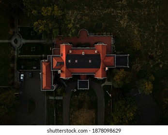 A Large Old Mansion Seen From An Aerial Perspective.