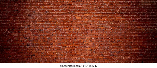 Large Old Red Brick Wall Background. Wide Angle Vintage Brick Texture. Panoramic Web banner or Wallpaper With Copy Space. - Shutterstock ID 1404352247