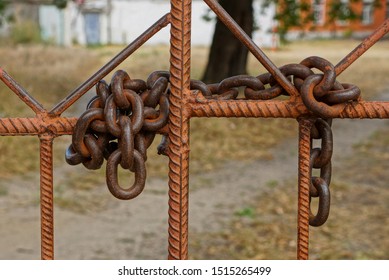 large old rusty iron chain brown reinforcement bars
