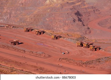 Large, Open-pit Iron Ore Mine With Trucks