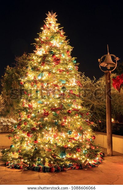 Large Outdoor Christmas Tree Extensive Lights Stock Photo (edit Now 