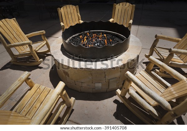 Large Outdoor Fire Pit Surrounded By Stock Photo Edit Now 391405708