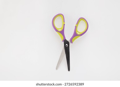 Large Pair of Open Scissors Lying on White Surface for Cutting Task