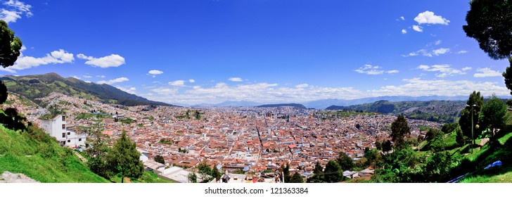 Large Panorama Of Quito Old Historic Center, Ecuador