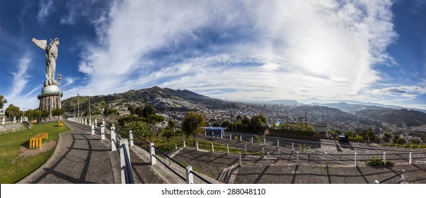 Large Panorama Of Quito View From Panecillo, Ecuador