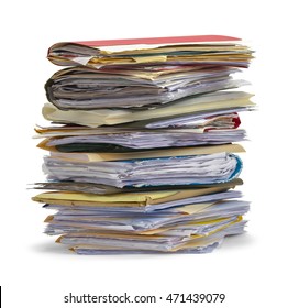 Large Pile Of Messy Files Isolated on White Background.