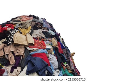large pile stack of textile fabric clothes and shoes. concept of recycling, up cycling, awareness to global climate change, fashion industry pollution, sustainability, reuse of garment - Shutterstock ID 2155556713