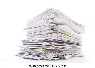 Large pile of waste paper isolated on white. Ready for recycling - Shutterstock ID 1706121646