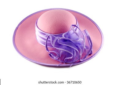 A Large Pink And Purple Ladies Easter Hat, Isolated On White , Horizontal With Copy Space