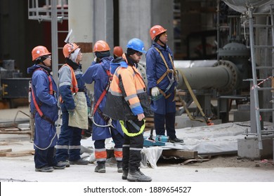 A large plant in Siberia for the processing of hydrocarbons. The movement and work of specialists at a construction site. From the editor. Tobolsk; Russia; July; 29; December 2019