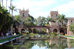 Large Pond, With Ducks Resting Off To The Side, In Front Of The House Of Hospitality In Balboa Park, San Diego, California, USA
