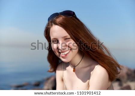 Similar – Portrait of a woman at the Baltic Sea