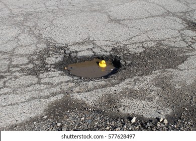 Large Pot Hole In The Road With Rubber Ducky