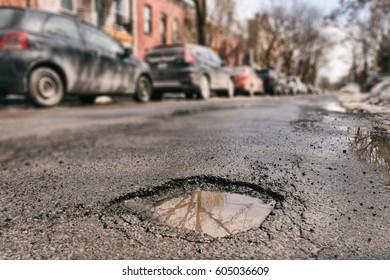 Large Pothole In Montreal, Canada.