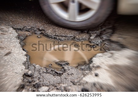 Large potholes in Montreal, Canada.
