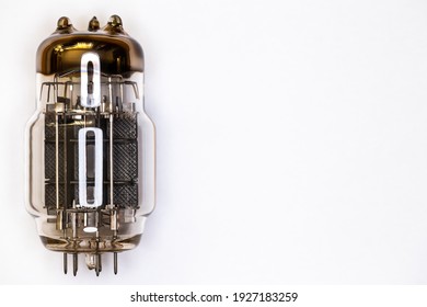 Large Power Electron Tube For HiFi Audio Amplifier. Artificial Light From Above, Top Shot Of The Subject