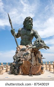 A large public statue of King Neptune  welcomes all to Virginia Beach in Virginia USA.