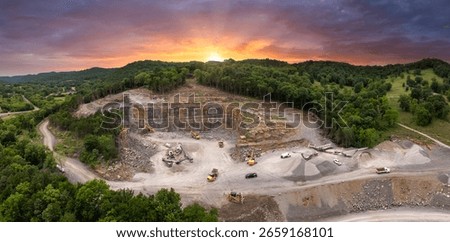 Large quarry with processing plant for crushed stone. Extracting of natural resources for construction industry