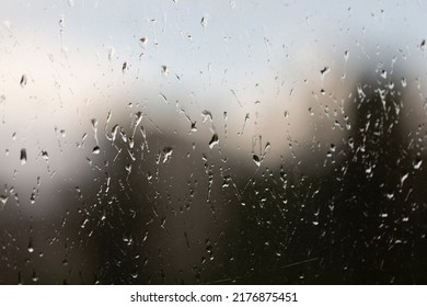 Large Raindrops On The Window Glass, Weather, Rain, Forecast, Rainy Window Background