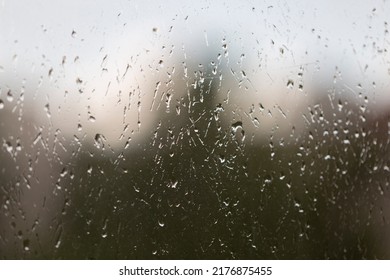 Large Raindrops On The Window Glass, Weather, Rain, Forecast, Rainy Window Background