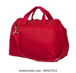 Large Red Duffel Bag, Handbag Isolated On White Background