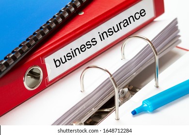 Large Red Folder For Business Insurance Documents Including Blue Ring Binder And Blue Maker