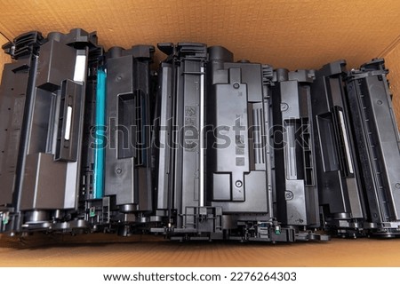 Large replaceable laser cartridge with toner for laser printers. Recycling and recycling of cartridges.