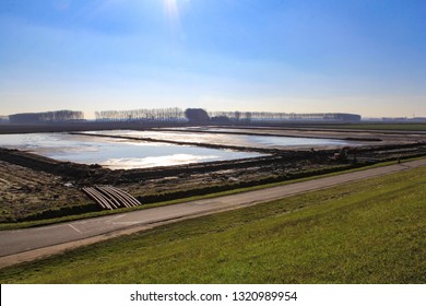 Large Reservoirs For Sludge Dewatering In The Countryside In Holland In Witner