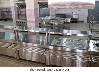 Large Restaurant Kitchen With New Equipment.