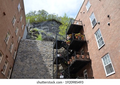 Large Rock Wall With Netting In Quebec, Canada