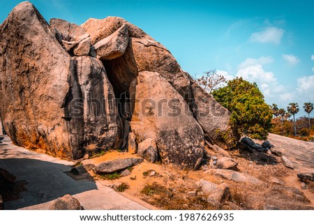 Large Rocks Found Near Thirumoorthi Cave Temple is UNESCO's World Heritage Site located at Mamallapuram or Mahabalipuram in Tamil Nadu, South India