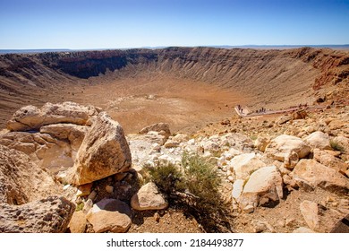 Large Rocky Desert Meteor Impact Crater Clear Sky