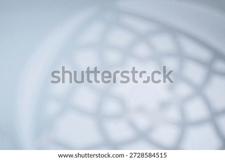 Large rosette pattern shadow in soft focus on a cool light background with copy space